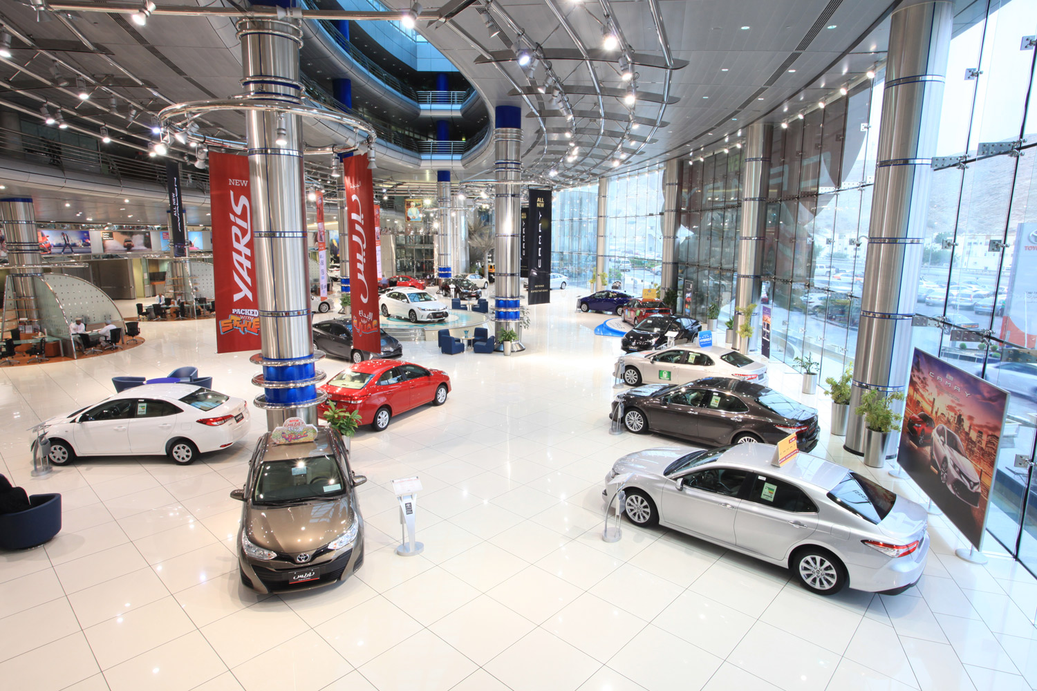 Inside view of Saud Bahwan's showroom showcasing different automotive brands